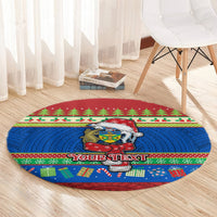 Personalised Solomon Islands Christmas Round Carpet Santa With Flag Of Solomon Polynesian Tribal Xmas Vibe LT03 - Polynesian Pride