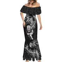 New Zealand Rugby Mermaid Dress Maori Warrior Rugby with Silver Fern Sleeve Tribal Ethnic Style LT03 - Polynesian Pride
