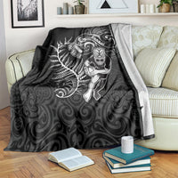 Personalised New Zealand Rugby Blanket Maori Warrior Rugby with Silver Fern Sleeve Tribal Ethnic Style LT03 - Polynesian Pride