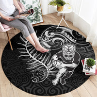 Personalised New Zealand Rugby Round Carpet Maori Warrior Rugby with Silver Fern Sleeve Tribal Ethnic Style LT03 - Polynesian Pride