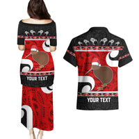Personalized New Zealand Christmas Couples Matching Puletasi Dress and Hawaiian Shirt Santa Haka Fern and Kiwi Bird Tino Rangatiratanga Maori Flag Style LT03 - Polynesian Pride
