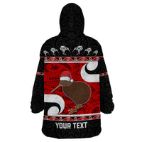 Personalized New Zealand Christmas Wearable Blanket Hoodie Santa Haka Fern and Kiwi Bird Tino Rangatiratanga Maori Flag Style LT03 - Polynesian Pride