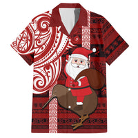 Personalized New Zealand Christmas Hawaiian Shirt Santa Claus and Kiwi Bird Maori Tattoo Koru Pattern LT03 Red - Polynesian Pride