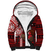 Personalized New Zealand Christmas Sherpa Hoodie Santa Claus and Kiwi Bird Maori Tattoo Koru Pattern LT03 Unisex Red - Polynesian Pride
