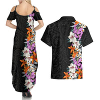Hawaii Tropical Leaves and Flowers Couples Matching Summer Maxi Dress and Hawaiian Shirt Tribal Polynesian Pattern LT03 - Polynesian Pride