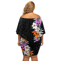 Hawaii Tropical Leaves and Flowers Off Shoulder Short Dress Tribal Polynesian Pattern LT03 - Polynesian Pride