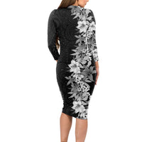 Hawaii Tropical Leaves and Flowers Long Sleeve Bodycon Dress Tribal Polynesian Pattern Black White Style LT03 - Polynesian Pride