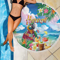 Hawaii Cocktails Beach Blanket Parrot with Cute Beach Landscape and Tropical Plants