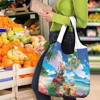 Hawaii Cocktails Grocery Bag Parrot with Cute Beach Landscape and Tropical Plants