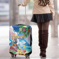 Hawaii Cocktails Luggage Cover Parrot with Cute Beach Landscape and Tropical Plants