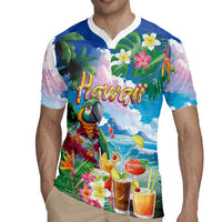 Hawaii Cocktails Rugby Jersey Parrot with Cute Beach Landscape and Tropical Plants