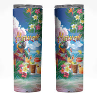 Hawaii Cocktails Skinny Tumbler Parrot with Cute Beach Landscape and Tropical Plants