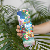 Hawaii Cocktails Skinny Tumbler Parrot with Cute Beach Landscape and Tropical Plants