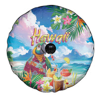 Hawaii Cocktails Spare Tire Cover Parrot with Cute Beach Landscape and Tropical Plants