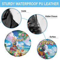 Hawaii Cocktails Spare Tire Cover Parrot with Cute Beach Landscape and Tropical Plants
