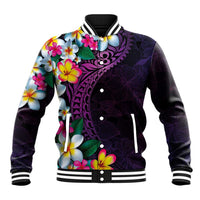 Hawaiian Plumeria-Polynesian Art Tattoo Mauve Color Baseball Jacket LT03 Unisex Purple - Polynesian Pride