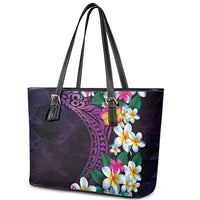 Hawaiian Plumeria-Polynesian Art Tattoo Mauve Color Leather Tote Bag
