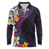 Hawaiian Plumeria-Polynesian Art Tattoo Mauve Color Long Sleeve Polo Shirt