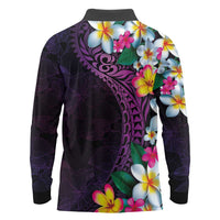 Hawaiian Plumeria-Polynesian Art Tattoo Mauve Color Long Sleeve Polo Shirt