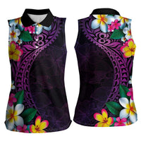 Hawaiian Plumeria-Polynesian Art Tattoo Mauve Color Women Sleeveless Polo Shirt