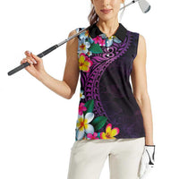 Hawaiian Plumeria-Polynesian Art Tattoo Mauve Color Women Sleeveless Polo Shirt