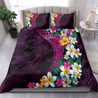 Hawaiian Plumeria-Polynesian Art Tattoo Plum Pink Color Bedding Set