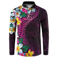 Hawaiian Plumeria-Polynesian Art Tattoo Plum Pink Color Button Sweatshirt LT03 Pink - Polynesian Pride