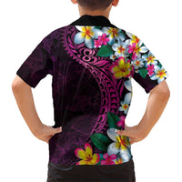 Hawaiian Plumeria-Polynesian Art Tattoo Plum Pink Color Family Matching Long Sleeve Bodycon Dress and Hawaiian Shirt