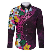 Hawaiian Plumeria-Polynesian Art Tattoo Plum Pink Color Family Matching Long Sleeve Bodycon Dress and Hawaiian Shirt