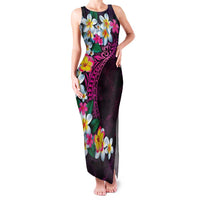 Hawaiian Plumeria-Polynesian Art Tattoo Plum Pink Color Family Matching Tank Maxi Dress and Hawaiian Shirt