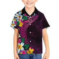 Hawaiian Plumeria-Polynesian Art Tattoo Plum Pink Color Family Matching Tank Maxi Dress and Hawaiian Shirt