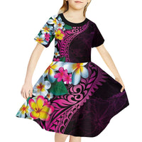 Hawaiian Plumeria-Polynesian Art Tattoo Plum Pink Color Kid Short Sleeve Dress