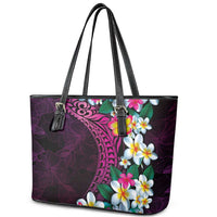 Hawaiian Plumeria-Polynesian Art Tattoo Plum Pink Color Leather Tote Bag