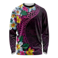 Hawaiian Plumeria-Polynesian Art Tattoo Plum Pink Color Long Sleeve Shirt LT03 Unisex Pink - Polynesian Pride