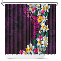 Hawaiian Plumeria-Polynesian Art Tattoo Plum Pink Color Shower Curtain