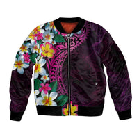 Hawaiian Plumeria-Polynesian Art Tattoo Plum Pink Color Sleeve Zip Bomber Jacket