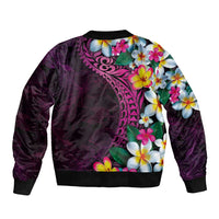 Hawaiian Plumeria-Polynesian Art Tattoo Plum Pink Color Sleeve Zip Bomber Jacket