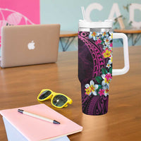 Hawaiian Plumeria-Polynesian Art Tattoo Plum Pink Color Tumbler With Handle LT03 - Polynesian Pride