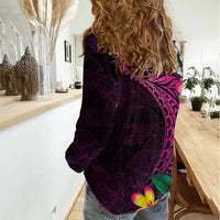 Hawaiian Plumeria-Polynesian Art Tattoo Plum Pink Color Women Casual Shirt
