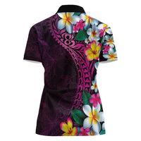 Hawaiian Plumeria-Polynesian Art Tattoo Plum Pink Color Women Polo Shirt