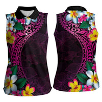 Hawaiian Plumeria-Polynesian Art Tattoo Plum Pink Color Women Sleeveless Polo Shirt