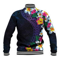 Hawaiian Plumeria-Polynesian Art Tattoo Frosted Blue Violet Color Baseball Jacket LT03 - Polynesian Pride