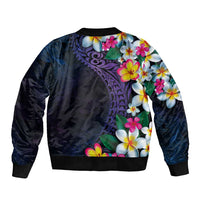 Hawaiian Plumeria-Polynesian Art Tattoo Frosted Blue Violet Color Bomber Jacket