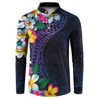 Hawaiian Plumeria-Polynesian Art Tattoo Frosted Blue Violet Color Button Sweatshirt LT03 Blue - Polynesian Pride