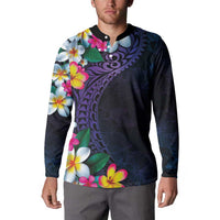 Hawaiian Plumeria-Polynesian Art Tattoo Frosted Blue Violet Color Button Sweatshirt LT03 - Polynesian Pride