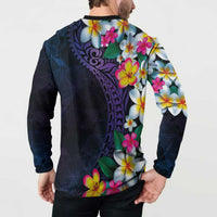Hawaiian Plumeria-Polynesian Art Tattoo Frosted Blue Violet Color Button Sweatshirt LT03 - Polynesian Pride
