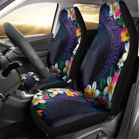 Hawaiian Plumeria-Polynesian Art Tattoo Frosted Blue Violet Color Car Seat Cover