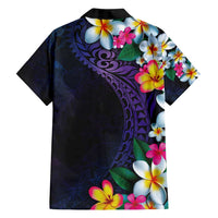 Hawaiian Plumeria-Polynesian Art Tattoo Frosted Blue Violet Color Family Matching Off Shoulder Maxi Dress and Hawaiian Shirt