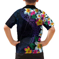 Hawaiian Plumeria-Polynesian Art Tattoo Frosted Blue Violet Color Family Matching Puletasi and Hawaiian Shirt