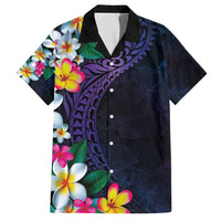 Hawaiian Plumeria-Polynesian Art Tattoo Frosted Blue Violet Color Family Matching Puletasi and Hawaiian Shirt